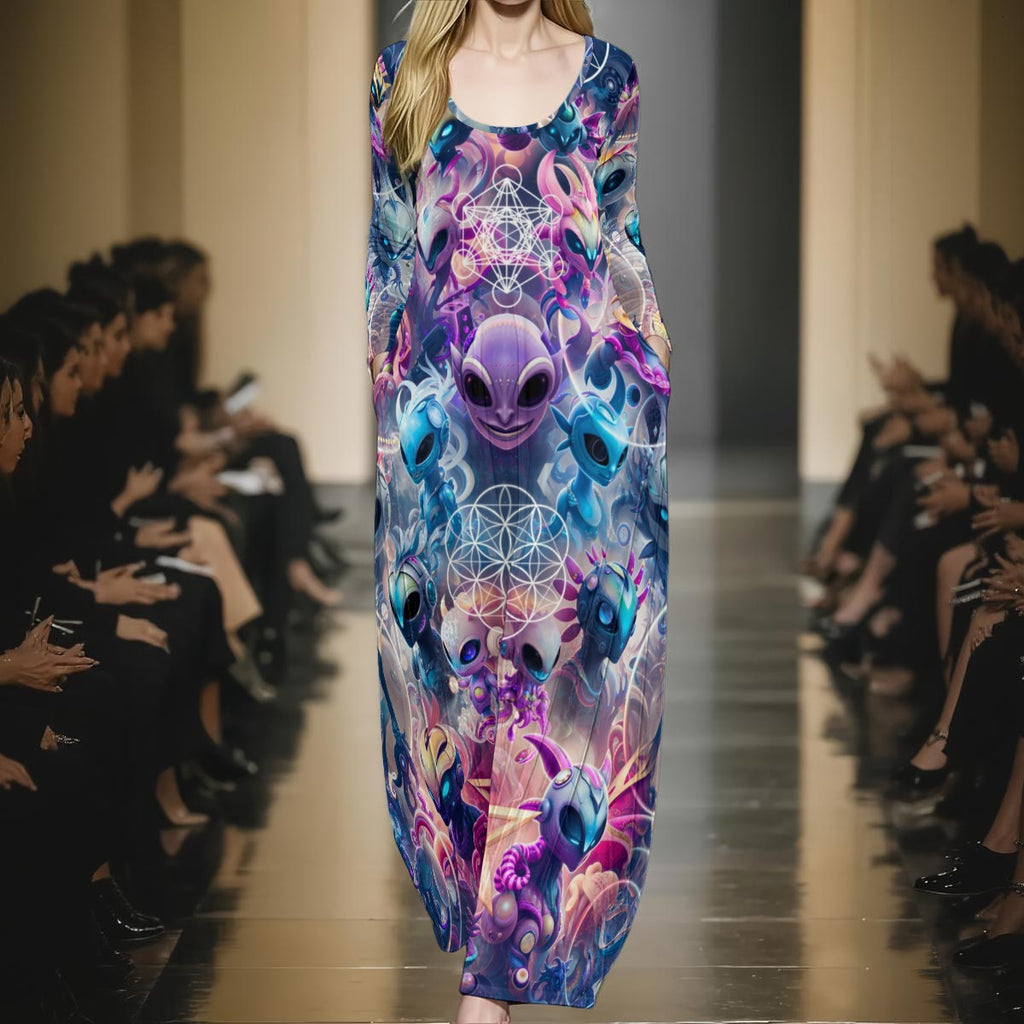 Alien Dimensions women's festival maxi dress back view with crushed velvet silhouette