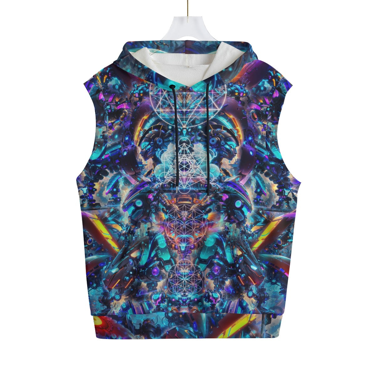 Cyber Punk Mech Cotton Sleeveless Pullover Hoodie Vest