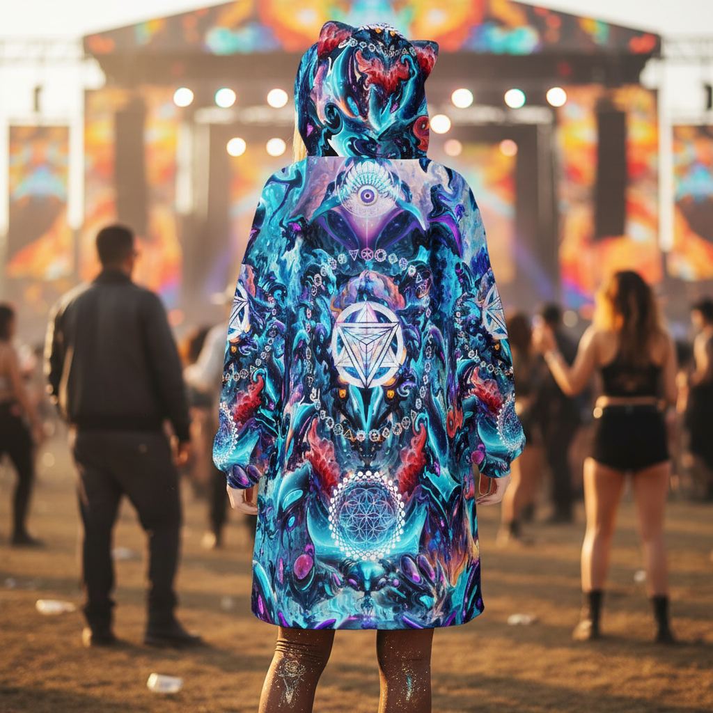 Hooded Blanket w/ Ears | Alien Cyber Punk Mech