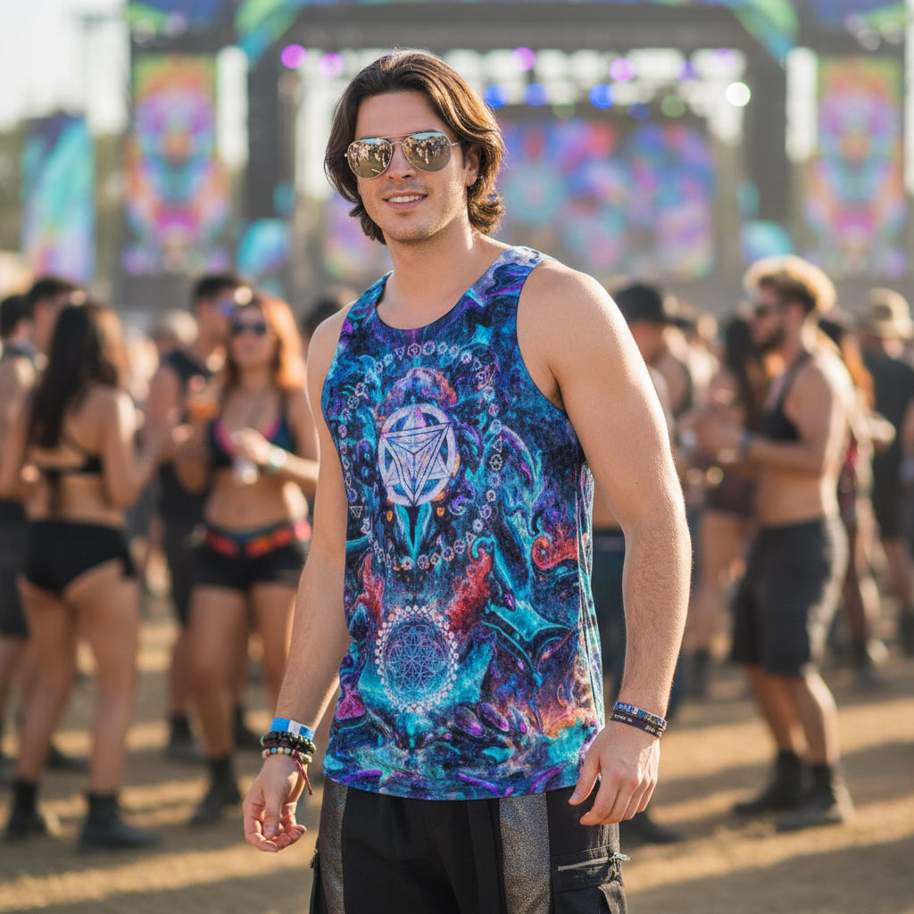 Crushed Velvet Tank Top | Alien Cyber Punk Mech