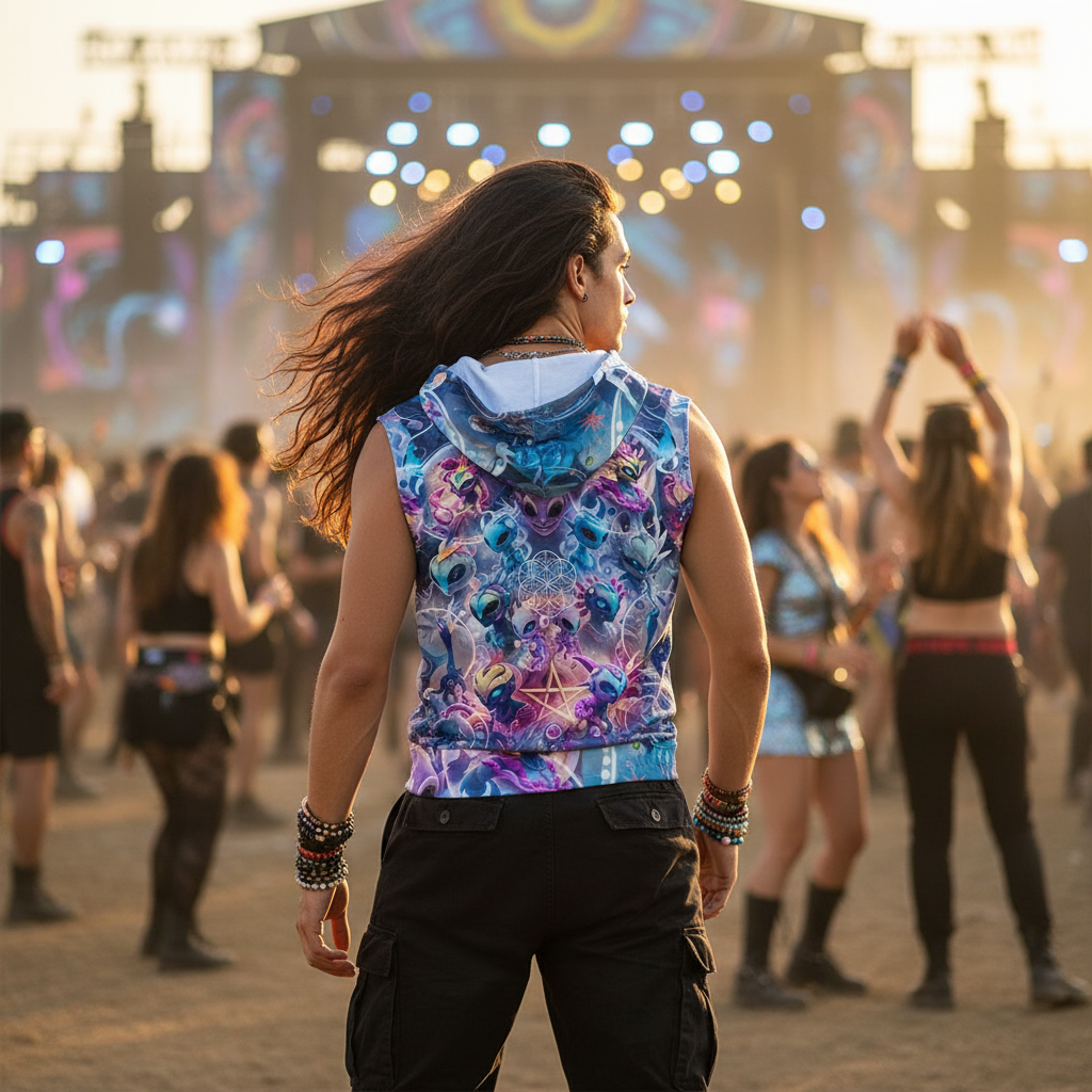 Alien Dimensions Cotton Sleeveless Pullover Hoodie Vest