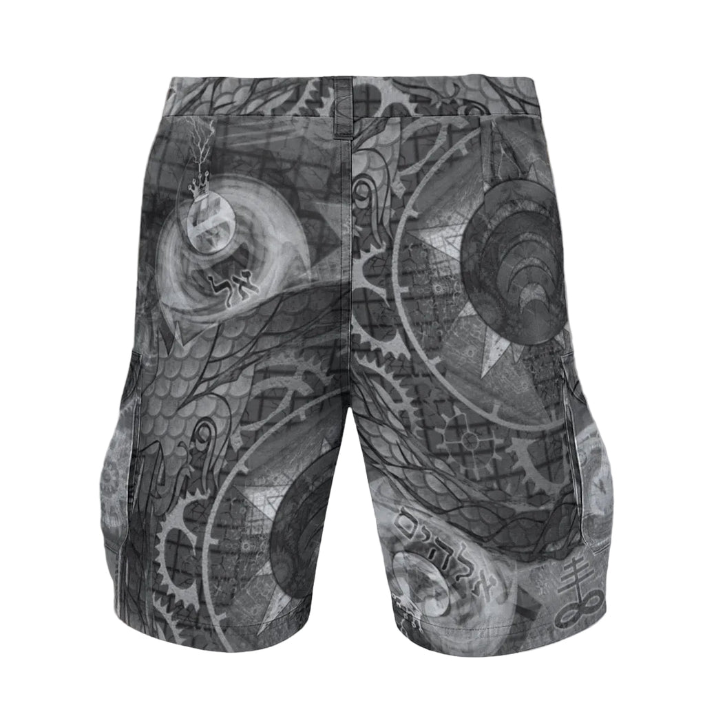 The Watchtowers men's festival shorts back view with cargo pocket detail