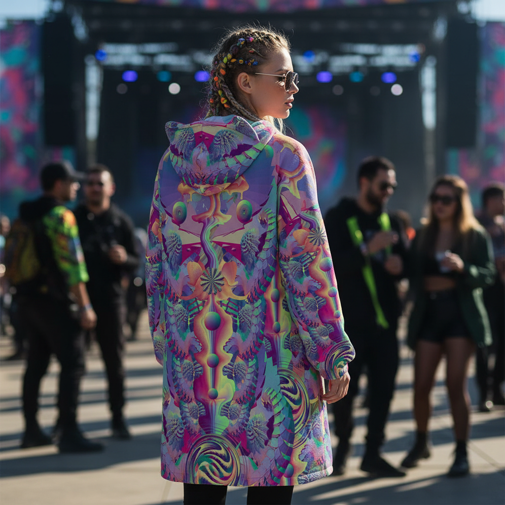 Hooded Blanket w/ Ears | Shroom Flower of Life Pastel