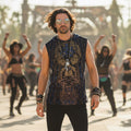 Enochian Vision men's sleeveless hoodie front view with visionary psychedelic pattern