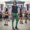Psy Tribal Shroom Men's Festival Leggings front view with sacred geometry leggings