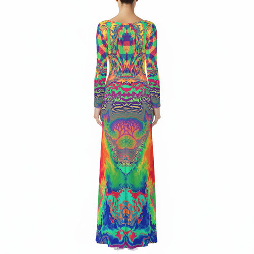 Acid Melt women's long sleeve velvet dress side view with trippy festival style
