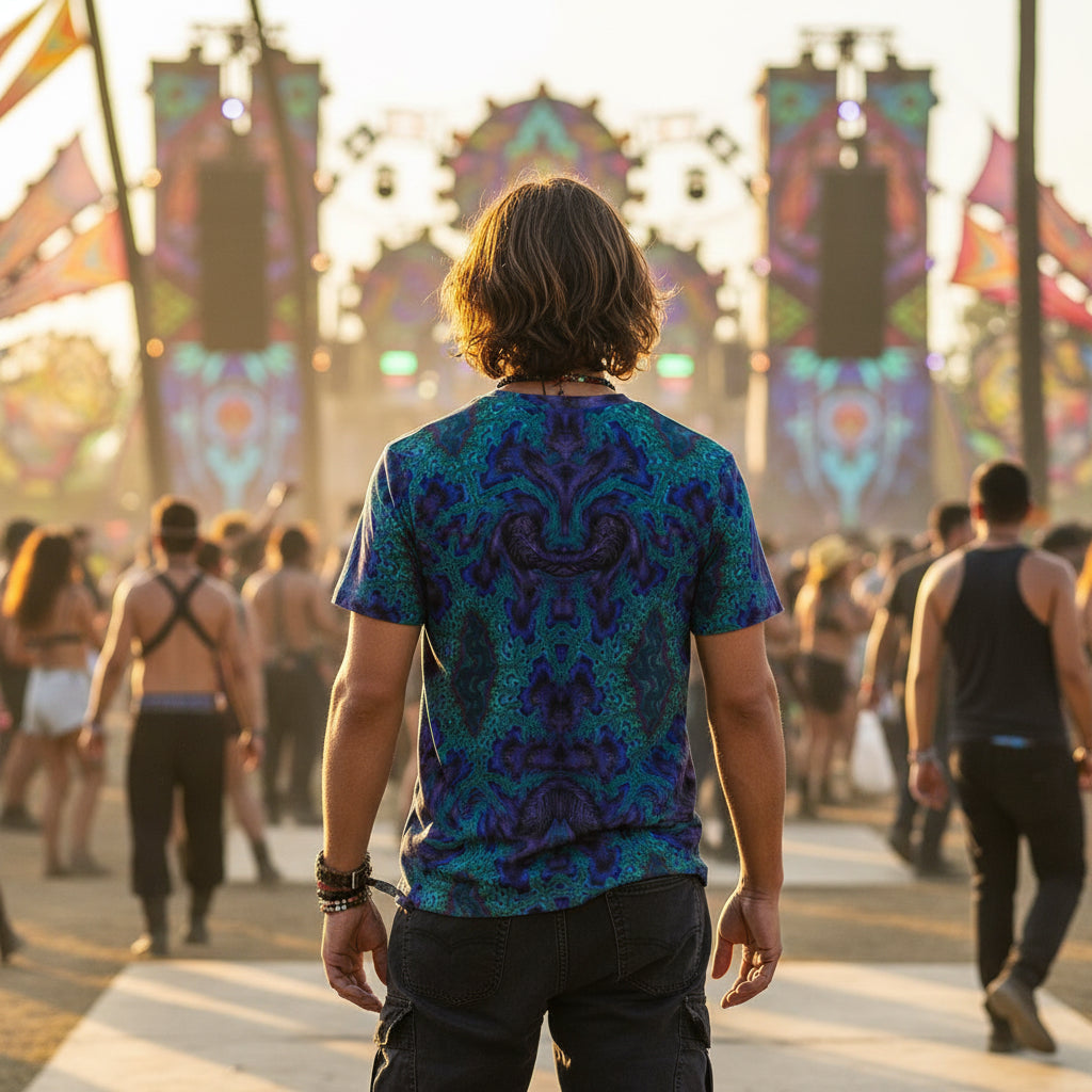 Blue Feathery Fractal Cotton T-Shirt
