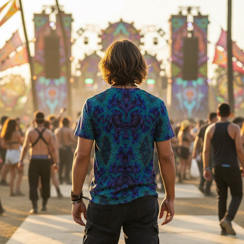 Blue Feathery Fractal Cotton T-Shirt