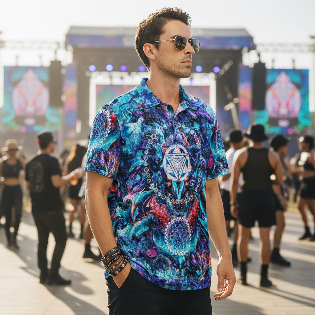 Crushed Velvet Polo Shirt | Cyber Alien Punk Mech