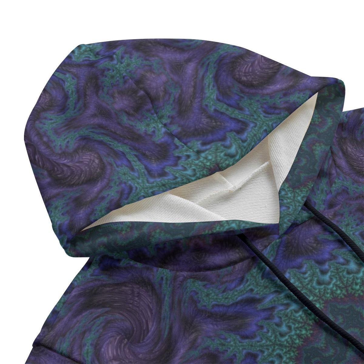 Blue Feathery Fractal Cotton Sleeveless Pullover Hoodie Vest