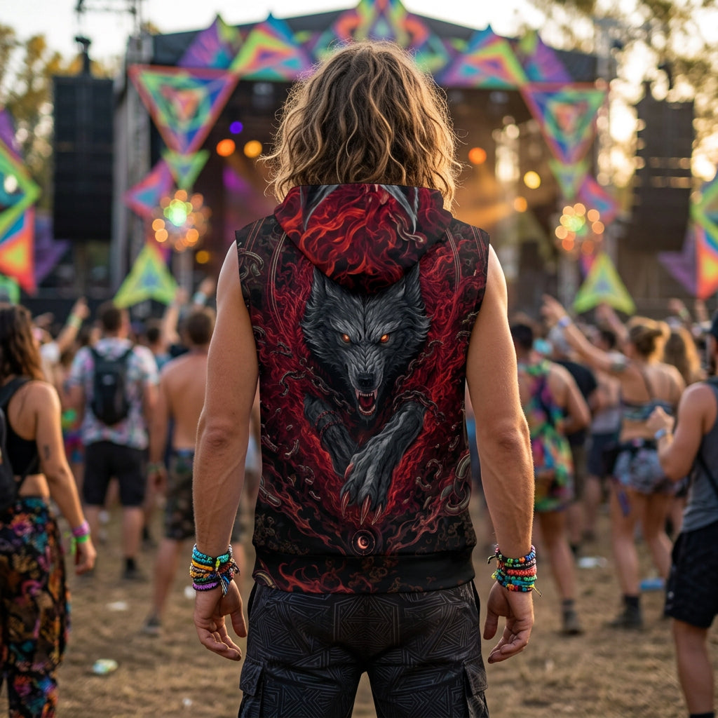 Cotton Hooded Sleeveless Tank | Crimson Fenrir