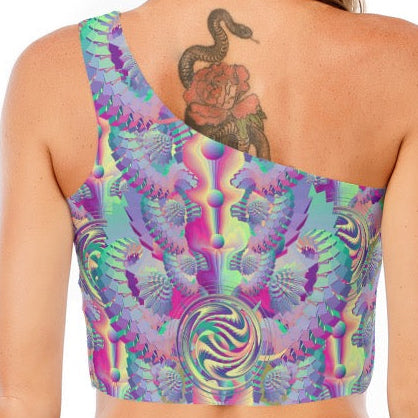 One-Shoulder Cropped Top | Shroom Flower of Life Pastel