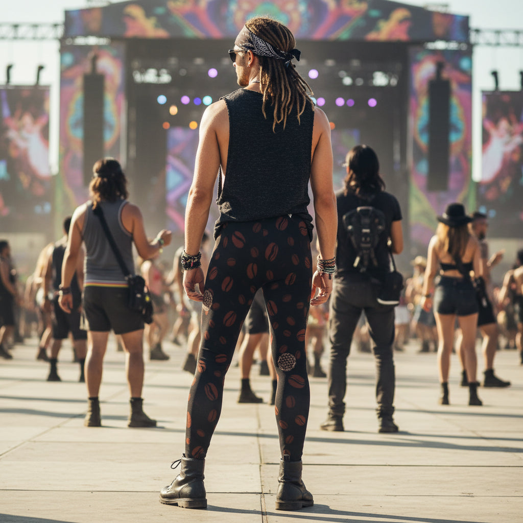 Sacred Grounds Men's Festival Leggings back view with burner fashion