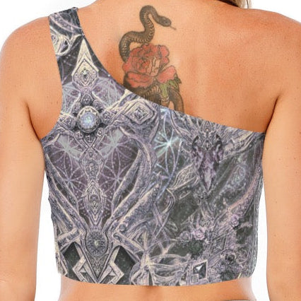 One-Shoulder Crop Top | Cosmic Cross Silver