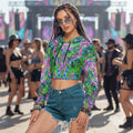 Psy Tribal Shroom women's rave crop hoodie back view