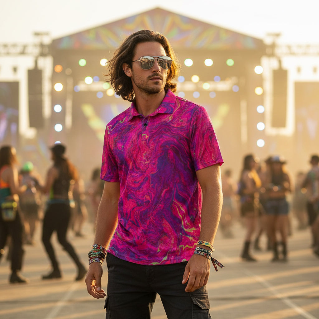 Crushed Velvet Polo Shirt | Pink Melted Oasis