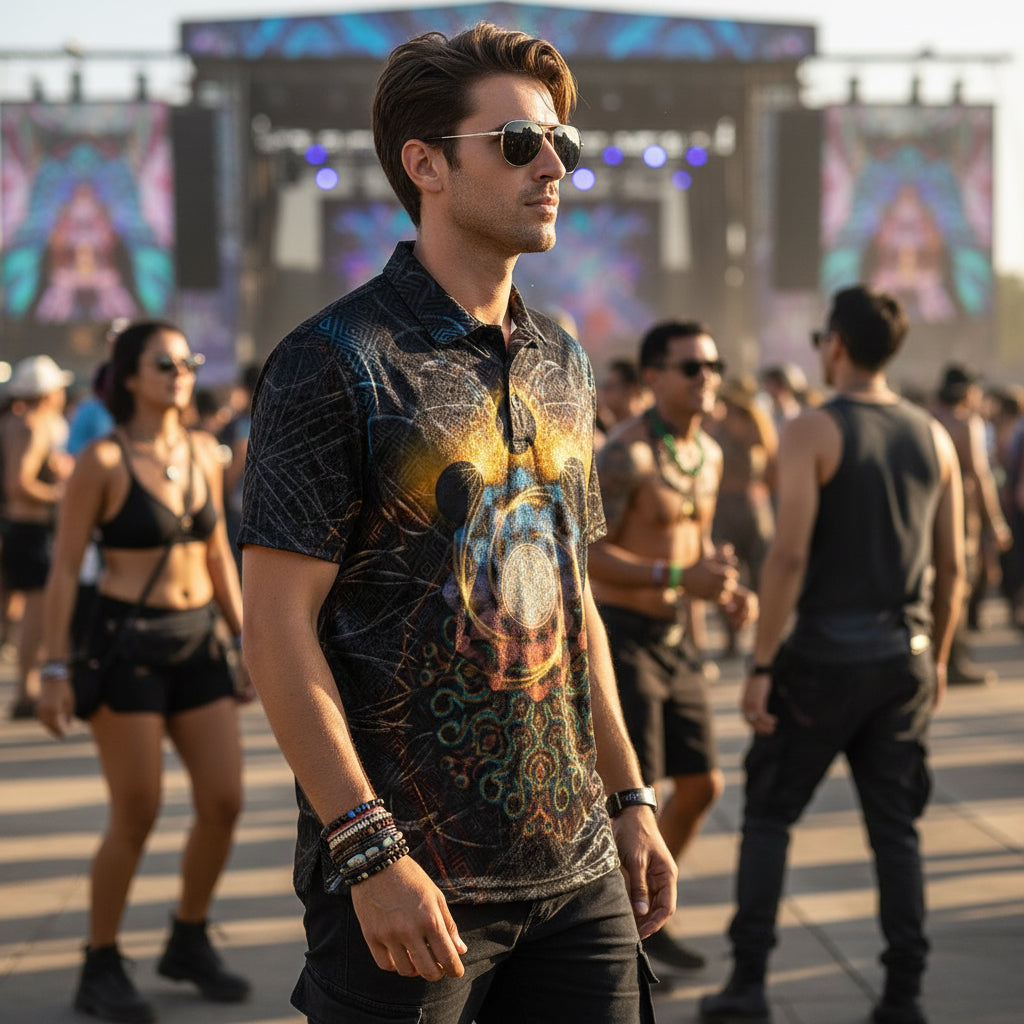 Crushed Velvet Polo Shirt | Solar Eclipse