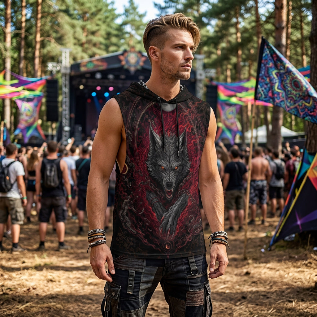 Sleeveless Pullover Hoodie | Crimson Fenrir