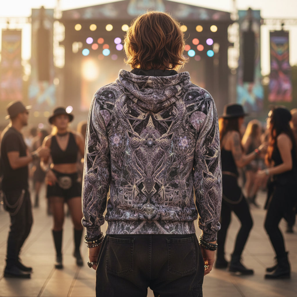 Crushed Velvet Pullover Hoodie | Cosmic Cross Silver