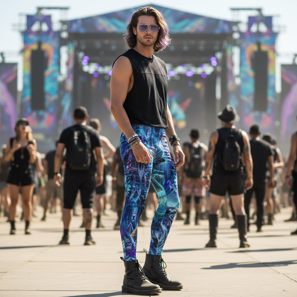 Dreamweaver Men's Festival Leggings back view with EDM festivals