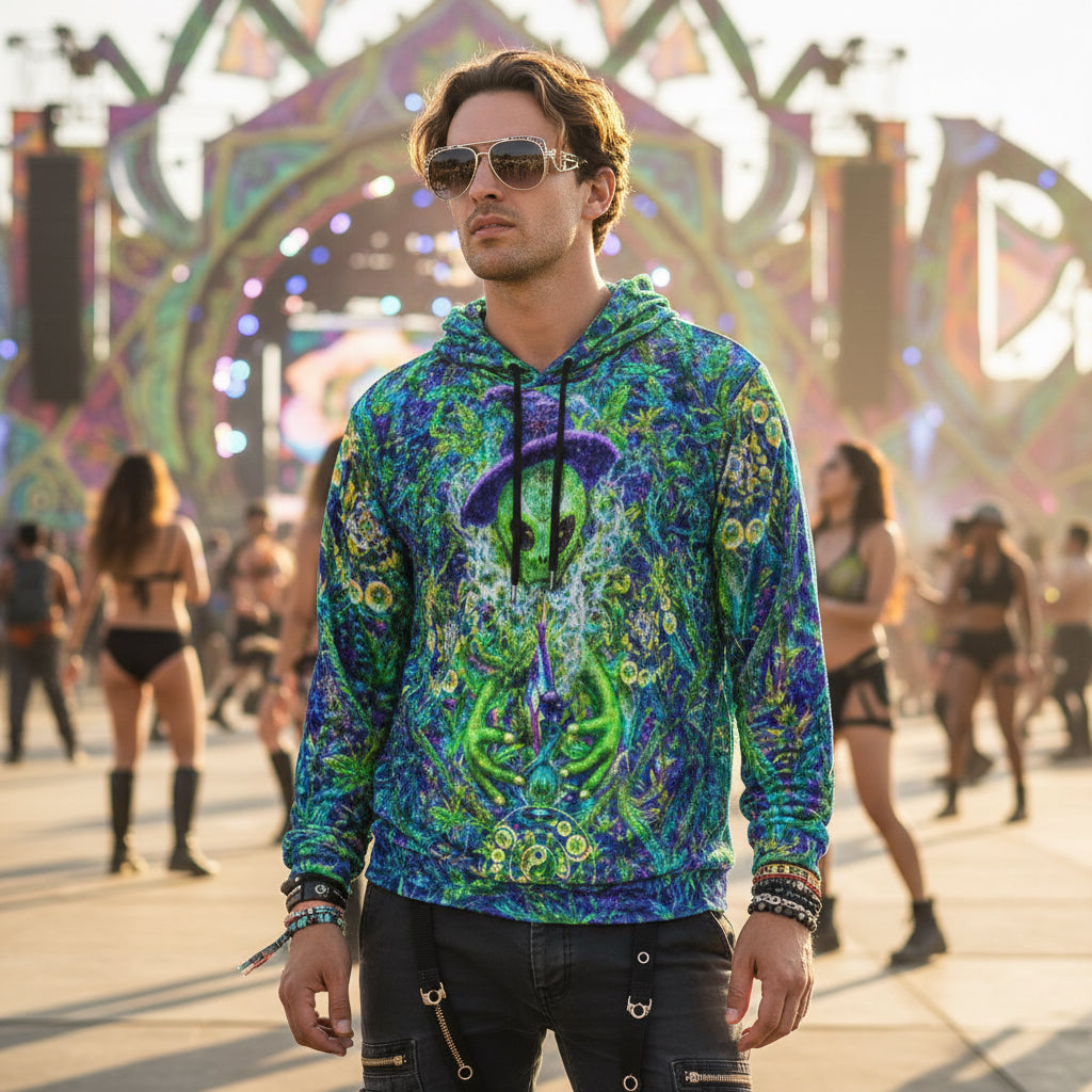 Crushed Velvet Pullover Hoodie | Alien Wizard Stoner