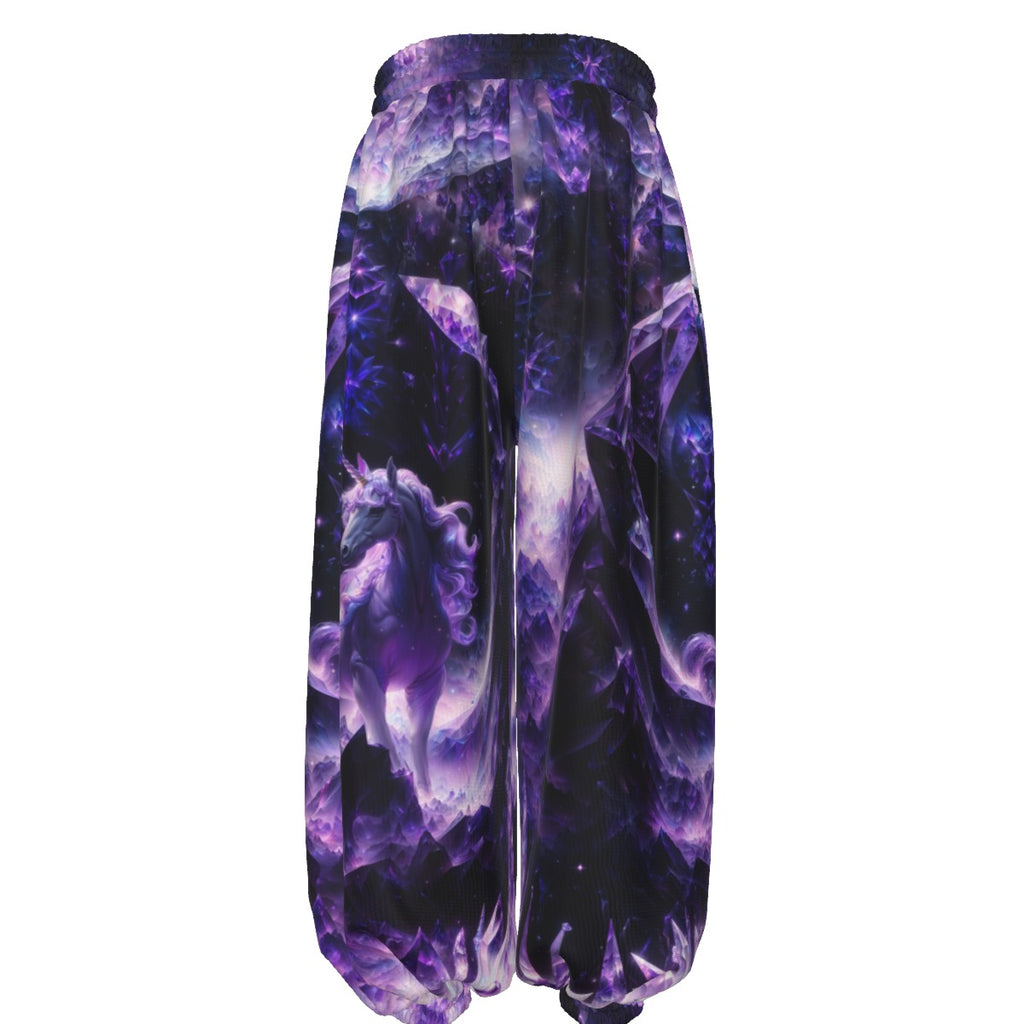 Amethyst Unicorn men's festival pants back view with flowy harem fit
