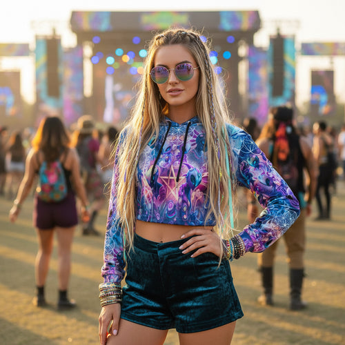 Alien Dimension women's long sleeve crushed velvet crop hoodie side view