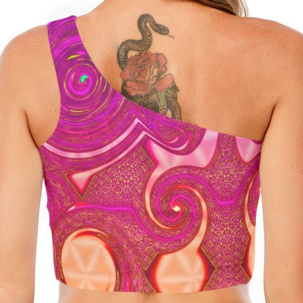 One-Shoulder Crop Top | Psy Swirl Orange