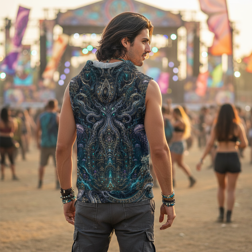 Cotton Sleeveless Hooded Vest | Mechanical Kraken