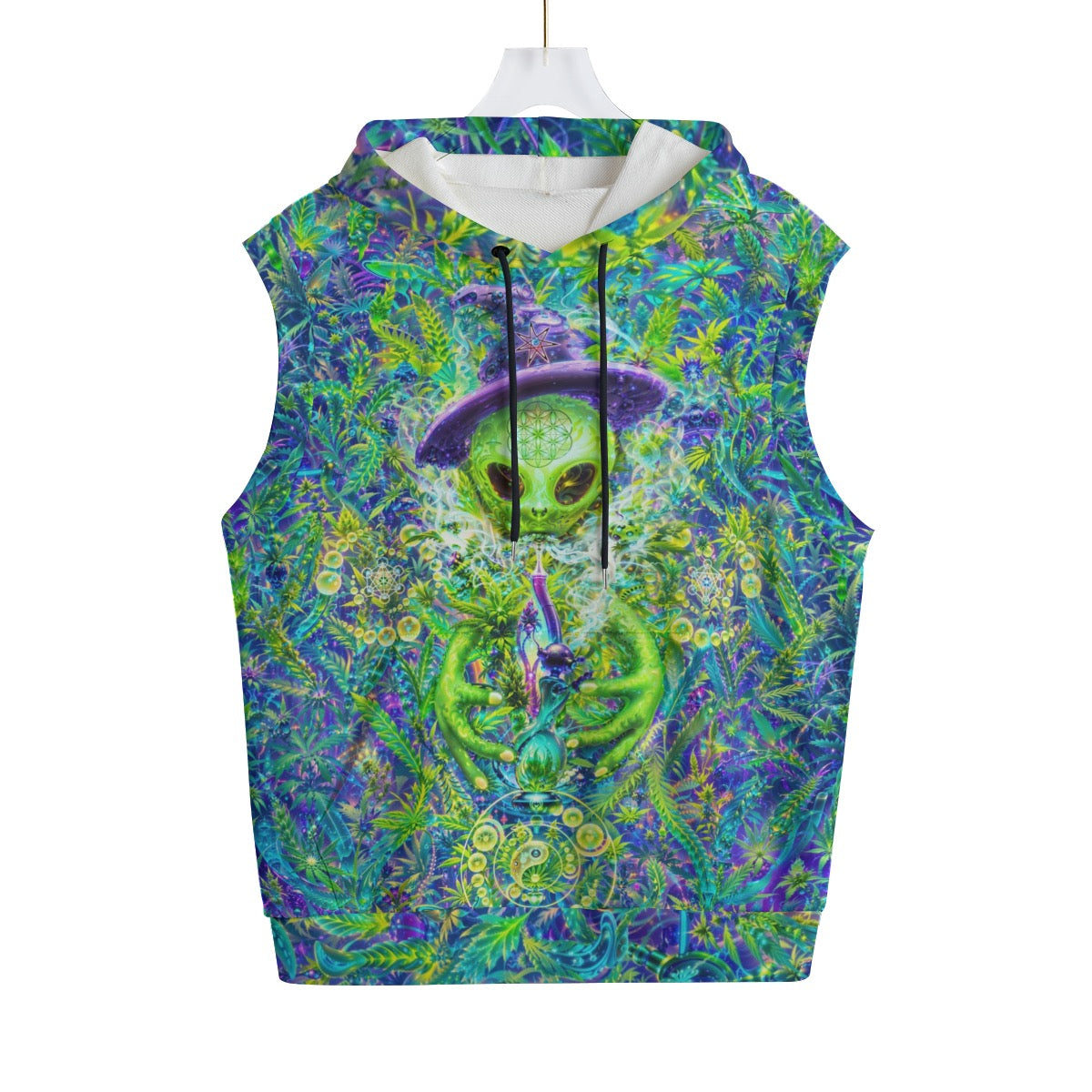 Alien Wizard Stoner Cotton Sleeveless Pullover Hoodie Vest