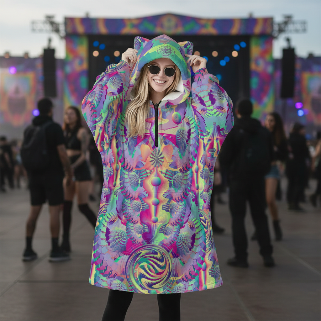 Hooded Blanket w/ Ears | Shroom Flower of Life Pastel
