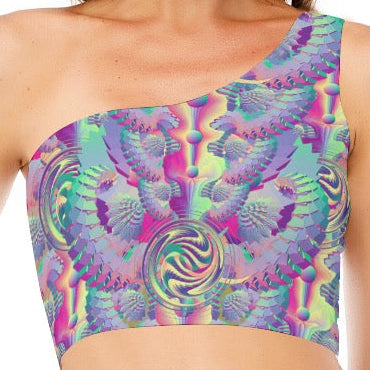 One-Shoulder Cropped Top | Shroom Flower of Life Pastel
