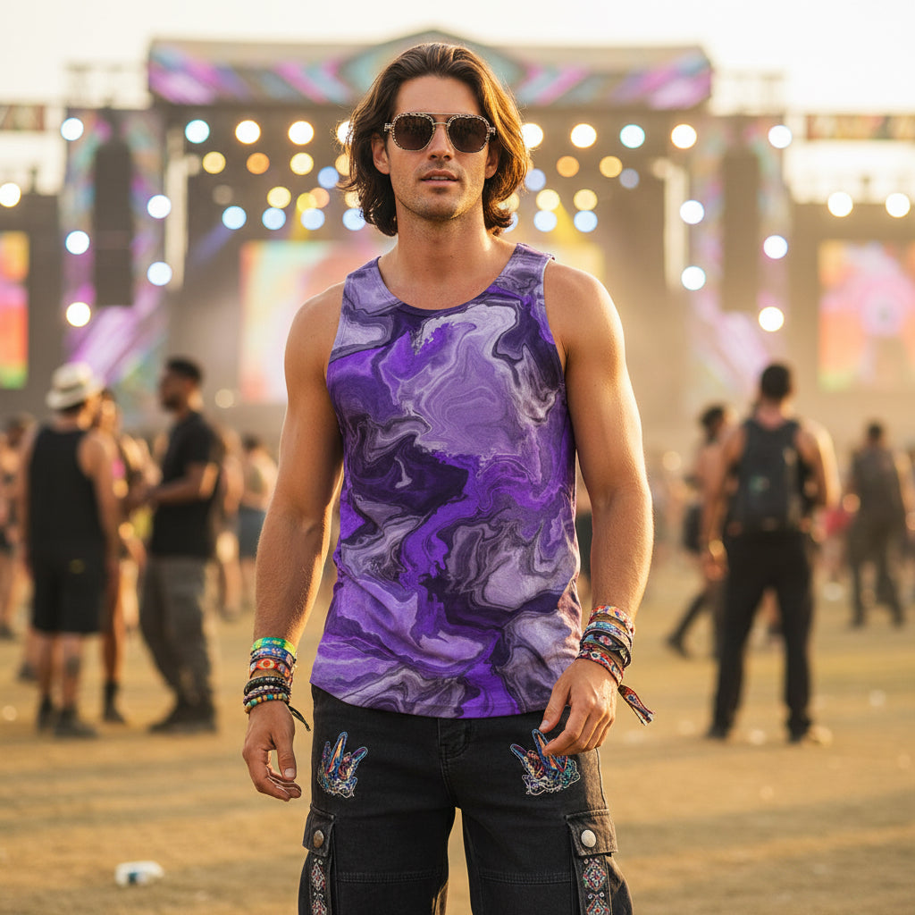Crushed Velvet Tank Top | Purple Marble