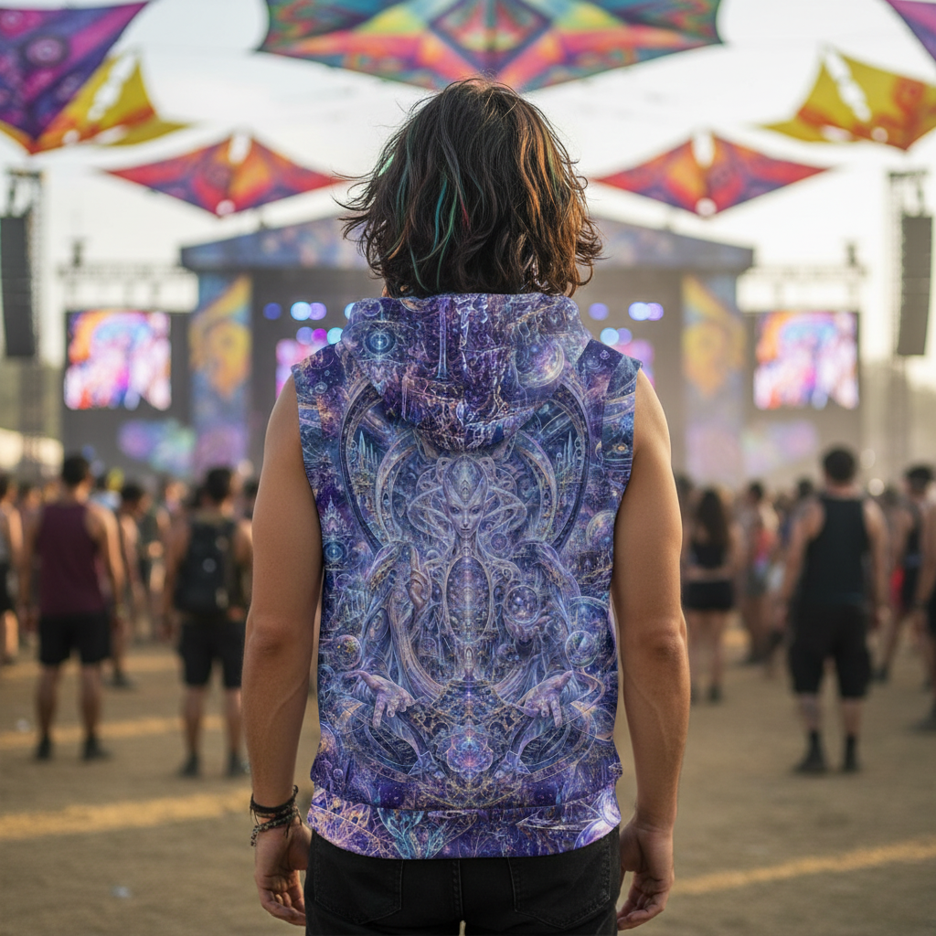 Galactic Alien Oracle Cotton Sleeveless Pullover Hoodie Vest