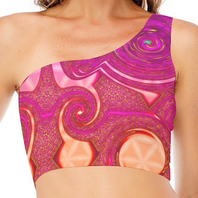 One-Shoulder Crop Top | Psy Swirl Orange