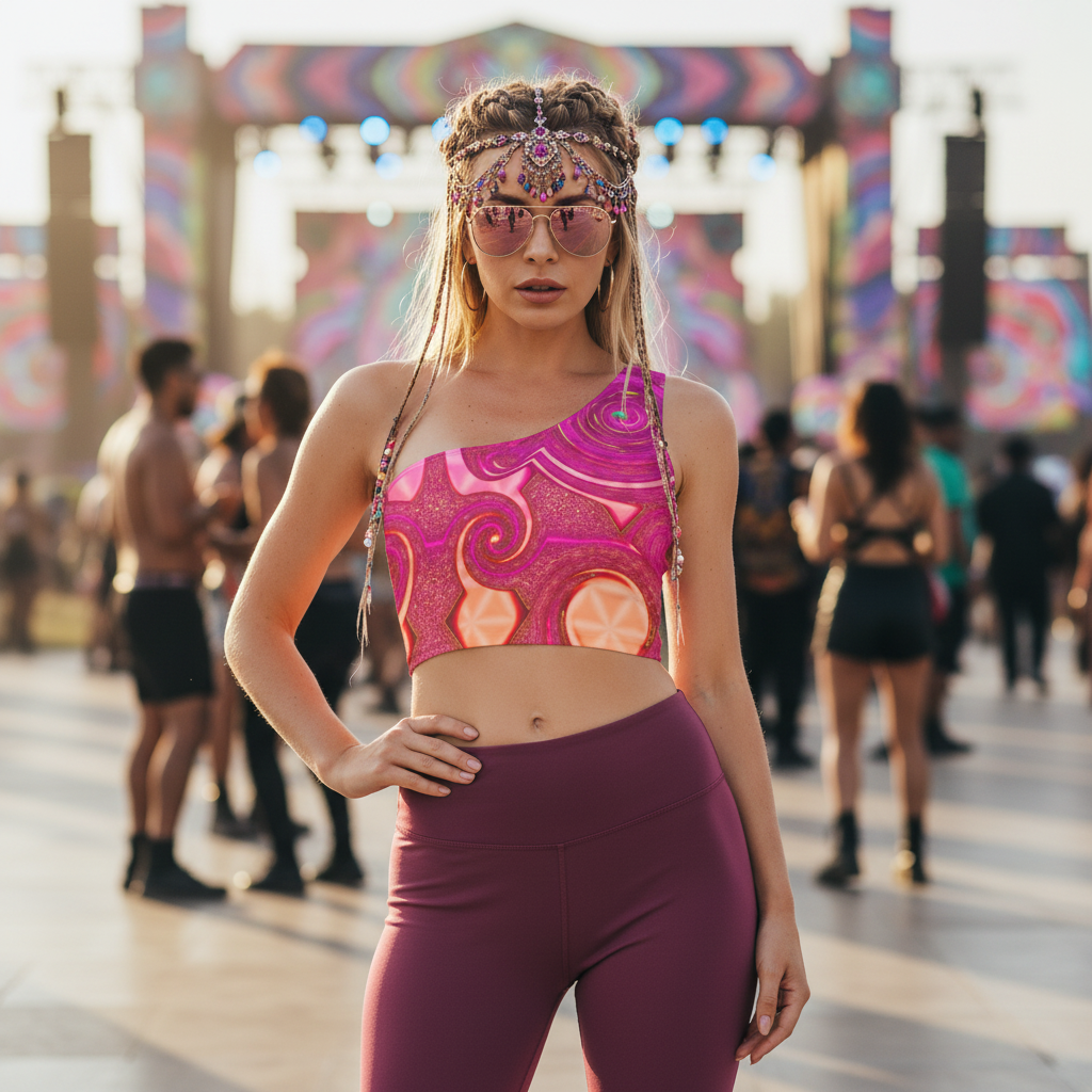 One-Shoulder Crop Top | Psy Swirl Orange