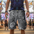 The Watchtowers men's cargo shorts side view with trippy rave style