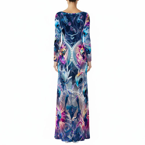 Alien Dimensions women's long sleeve velvet dress side view with trippy festival style