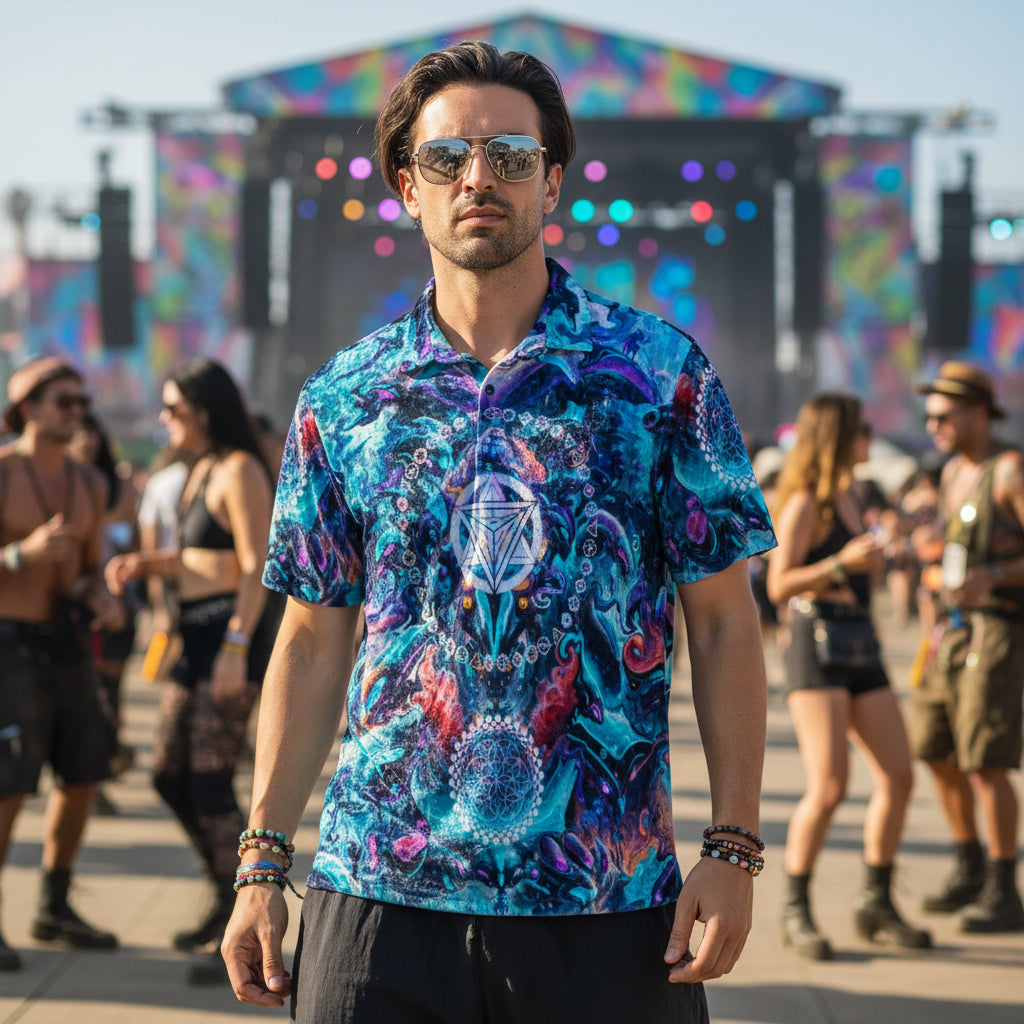 Crushed Velvet Polo Shirt | Cyber Alien Punk Mech