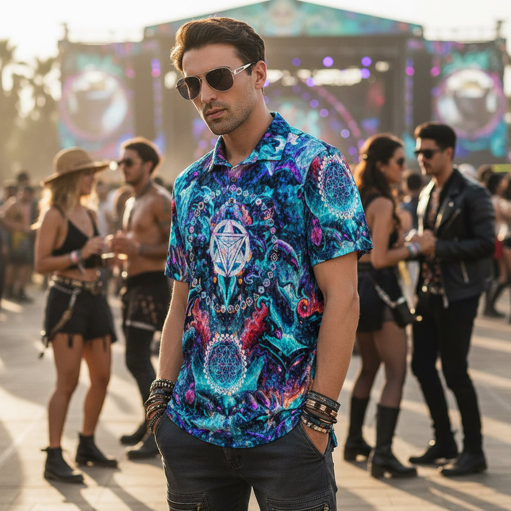 Crushed Velvet Polo Shirt | Cyber Alien Punk Mech