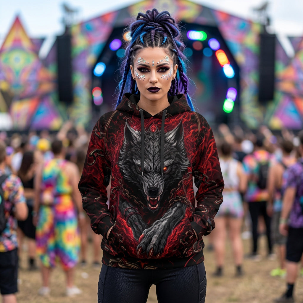 Cotton Unisex Pullover Hoodie | Crimson Fenrir