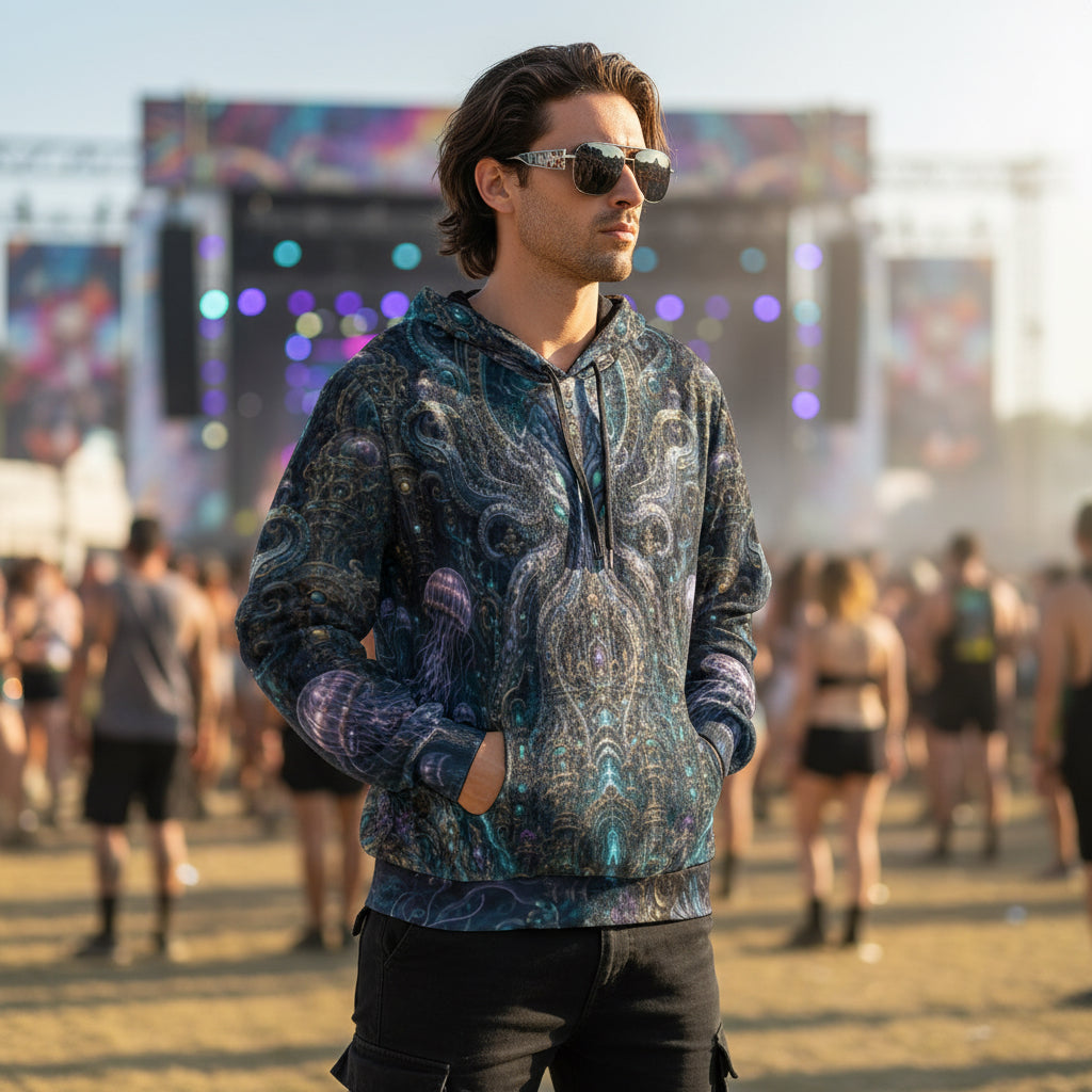 Crushed Velvet Pullover Hoodie | Mechanical Kraken