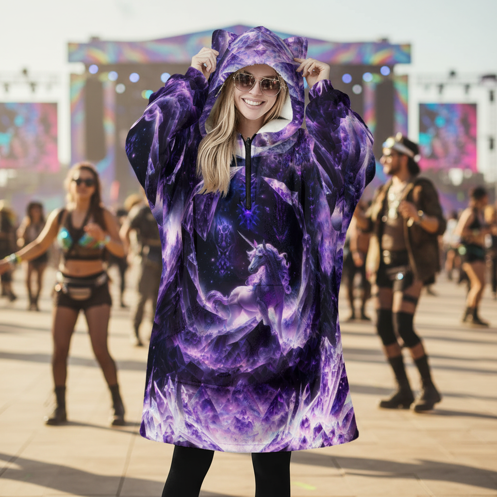 Hooded Blanket w/ Ears | Amethyst Unicorn