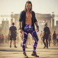 Amethyst Unicorn Men's Festival Leggings front view with rave tights