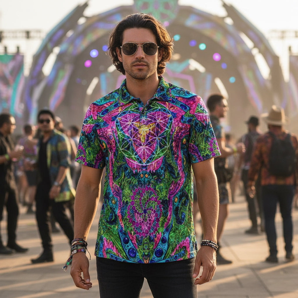 Crushed Velvet Polo Shirt | Psy Tribal Shroom