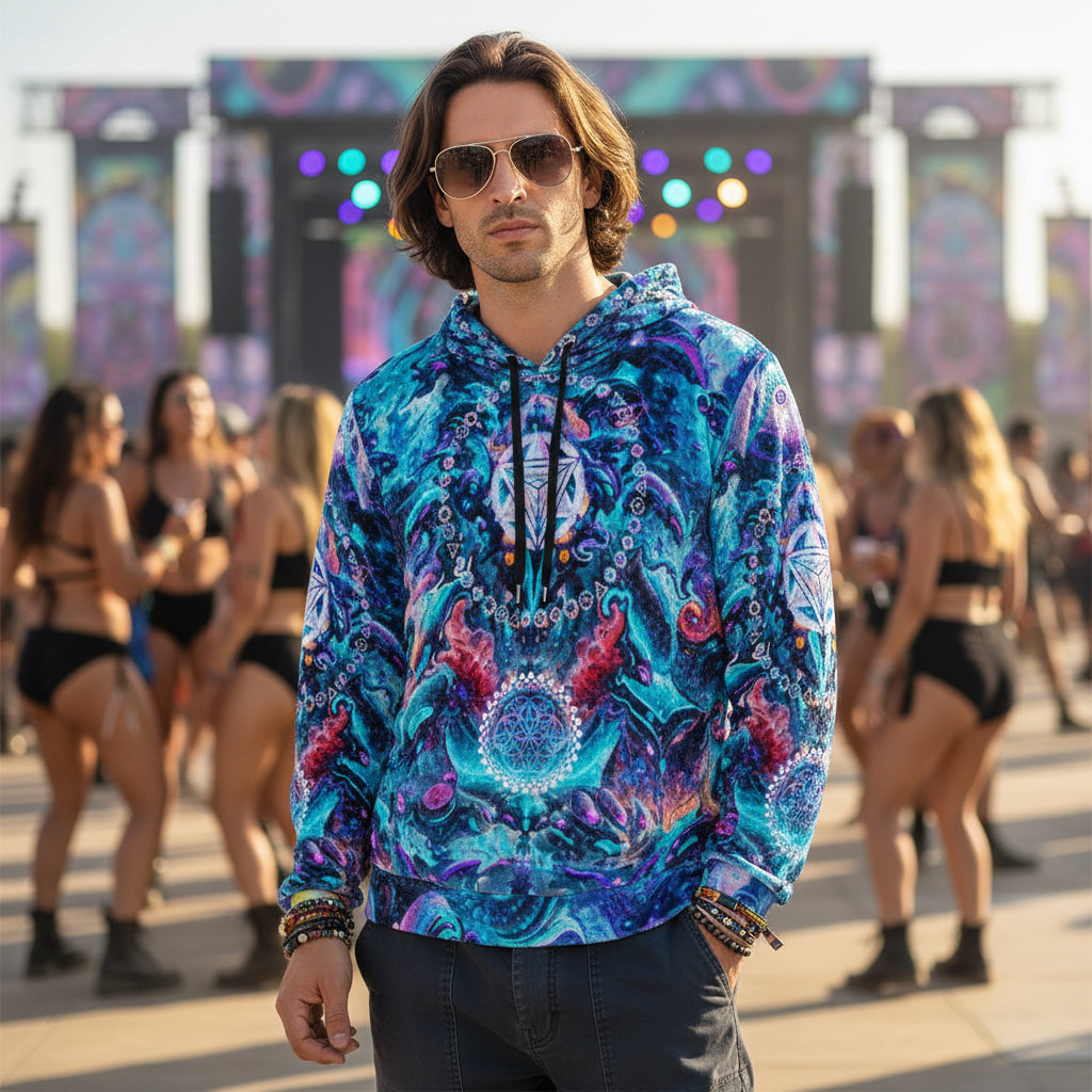 Crushed Velvet Pullover Hoodie | Cyber Punk Mech