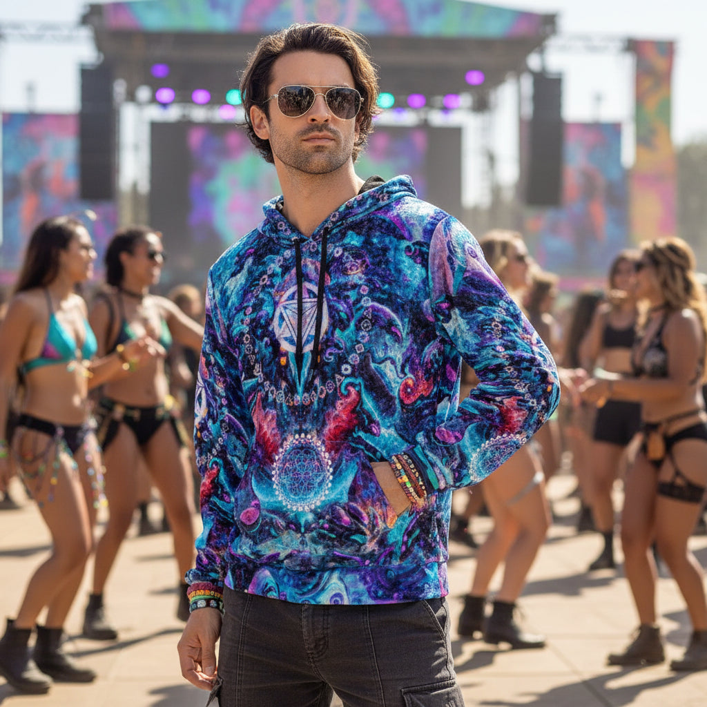 Crushed Velvet Pullover Hoodie | Cyber Punk Mech