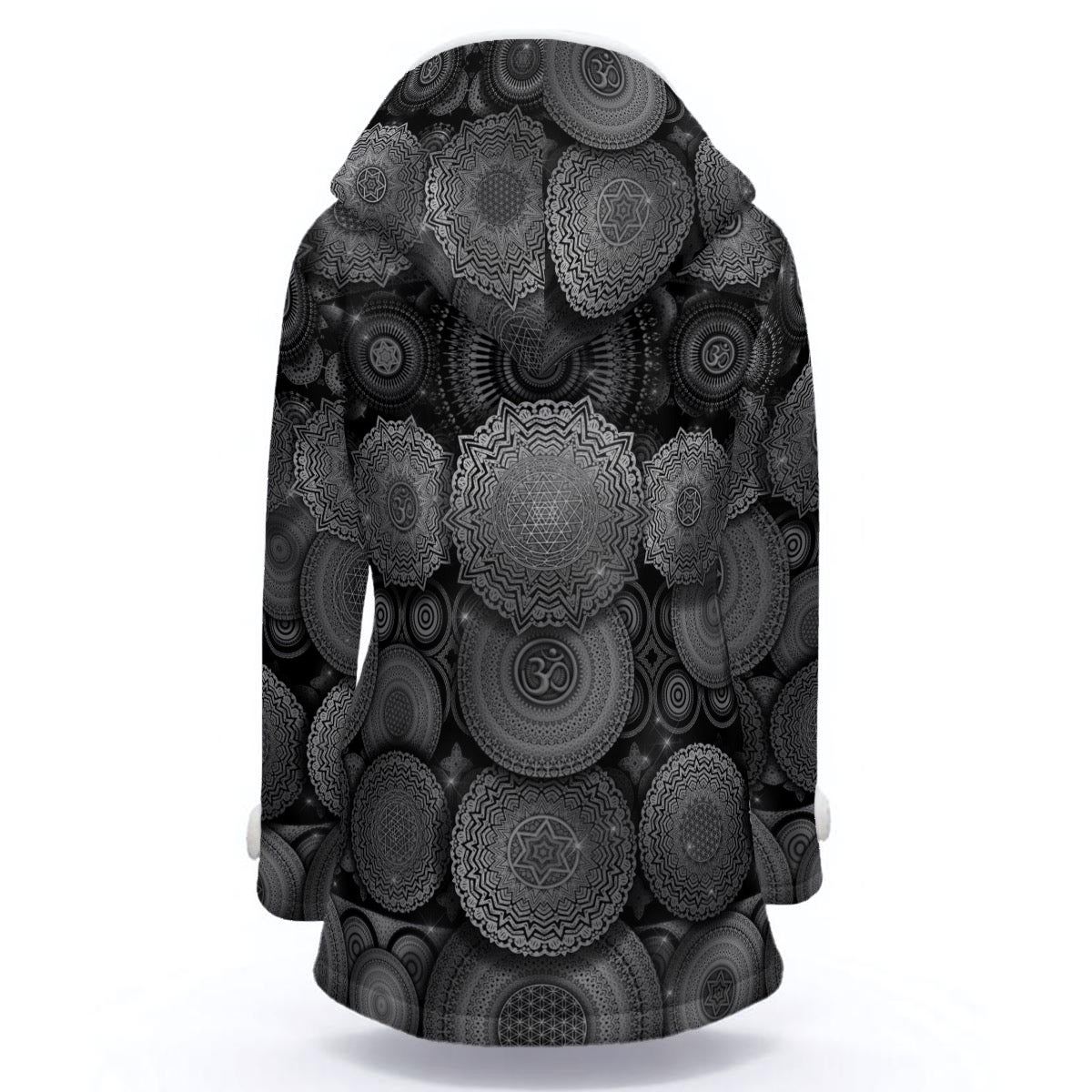 Void Mandala women's festival outerwear back view with hooded coat design