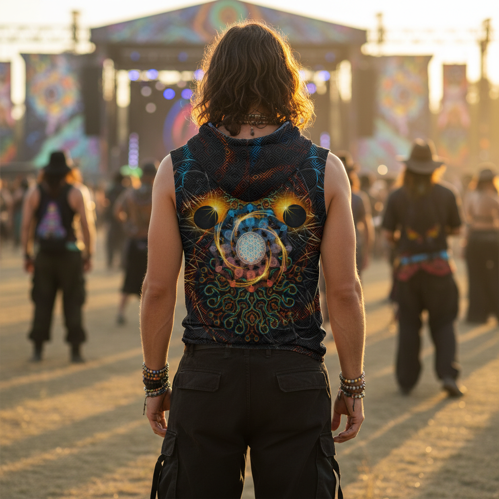 Solar Eclipse Cotton Sleeveless Pullover Hoodie Vest