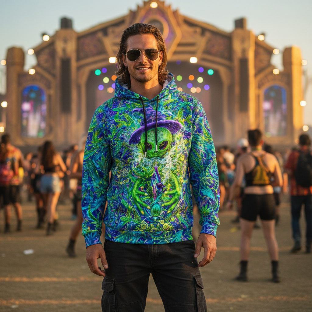 Alien Wizard Stoner Unisex Cotton Pullover Hoodie